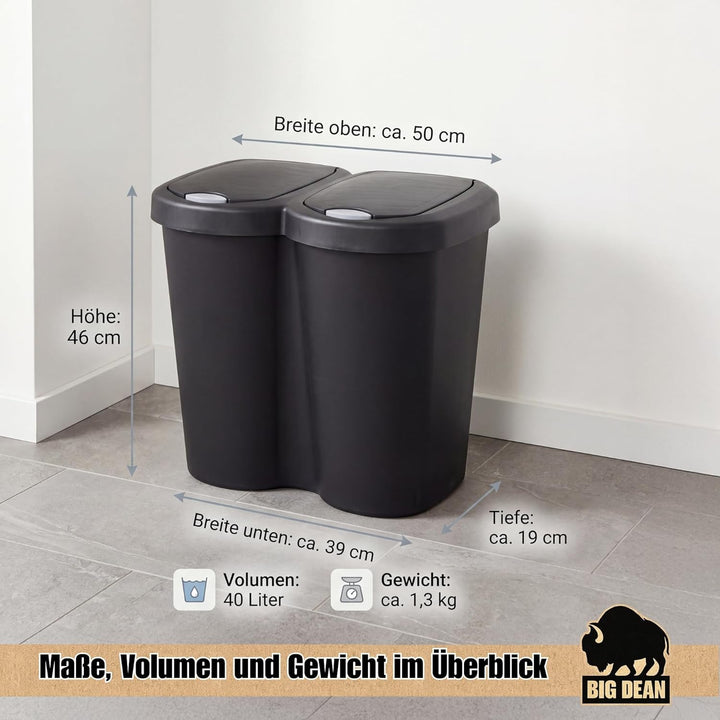 BigDean Duo Bin Mülleimer 2x20 Liter Made in Europa