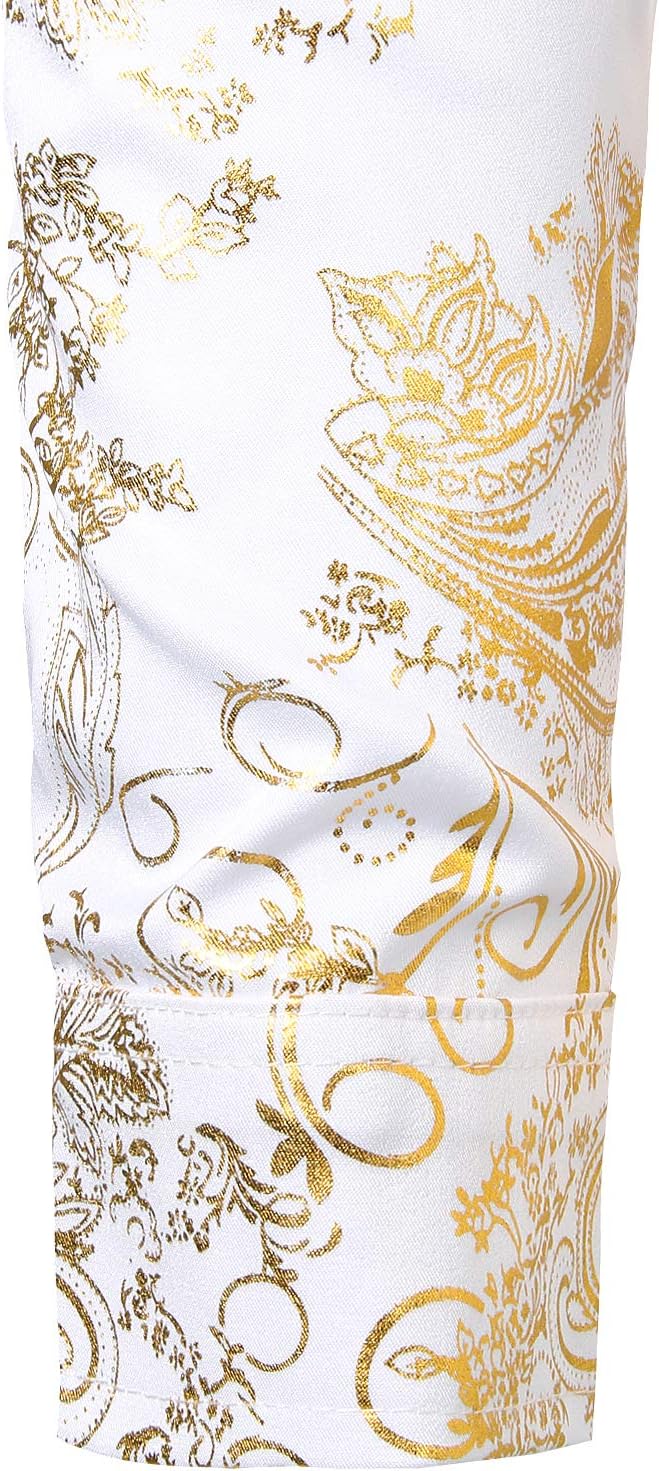 PARKLEES Herren Luxus Paisley Gemustert Golden Glänzend Slim Fit Freizeithemd XL Weiss Golden, XL We