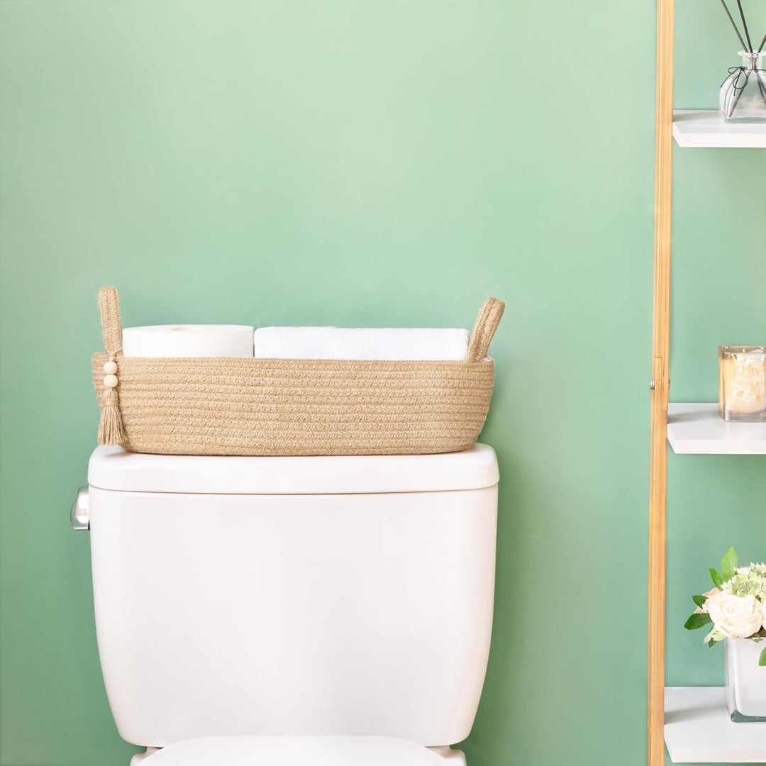 Mkono Kleiner Aufbewahrungskorb für Toilettenspülkasten Boho-Badezimmer-Dekor gewebtes Seil Toilette