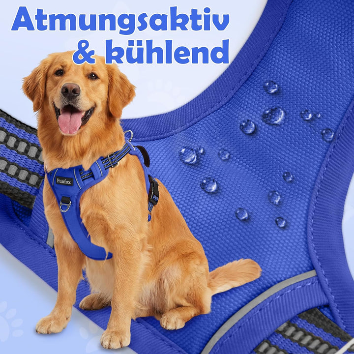 Funfox Hundegeschirr Grosse Hunde [XL] - Verstellbares Anti-Zug Brustgeschirr mit Griff &amp; Reflektors