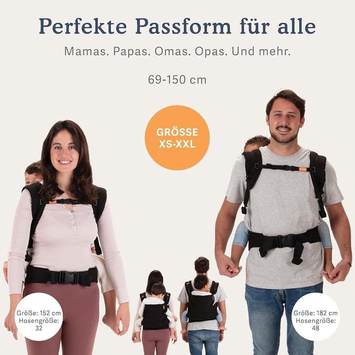Beco Toddler Babytrage mit extra breitem Sitz - Kindertragerucksack aus 100% Baumwolle, 2 Trageposit