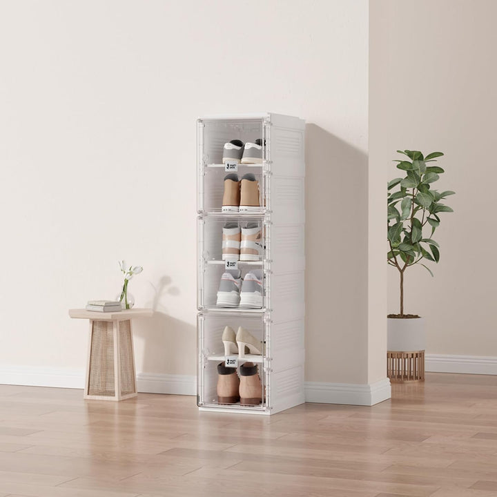 Mayi Box Transparente schuhregal,schuhboxen stapelbar weiss, mit magnetischer Tür, für Stöckelschuhe
