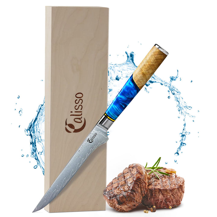 Calisso Filetiermesser 67 Lagen Damaststahl - Damastmesser, Küchenmesser, Ausbeinmesser, Messer