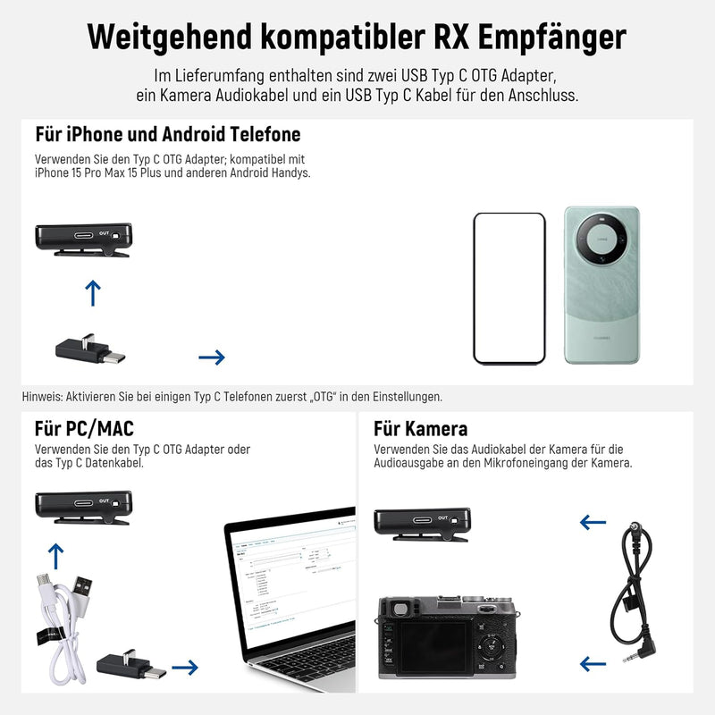 NEEWER CM28 Kabelloses Lavalier Mikrofonsystem mit Ladeetui, Geräuschunterdrückung, 4GB Speicher für