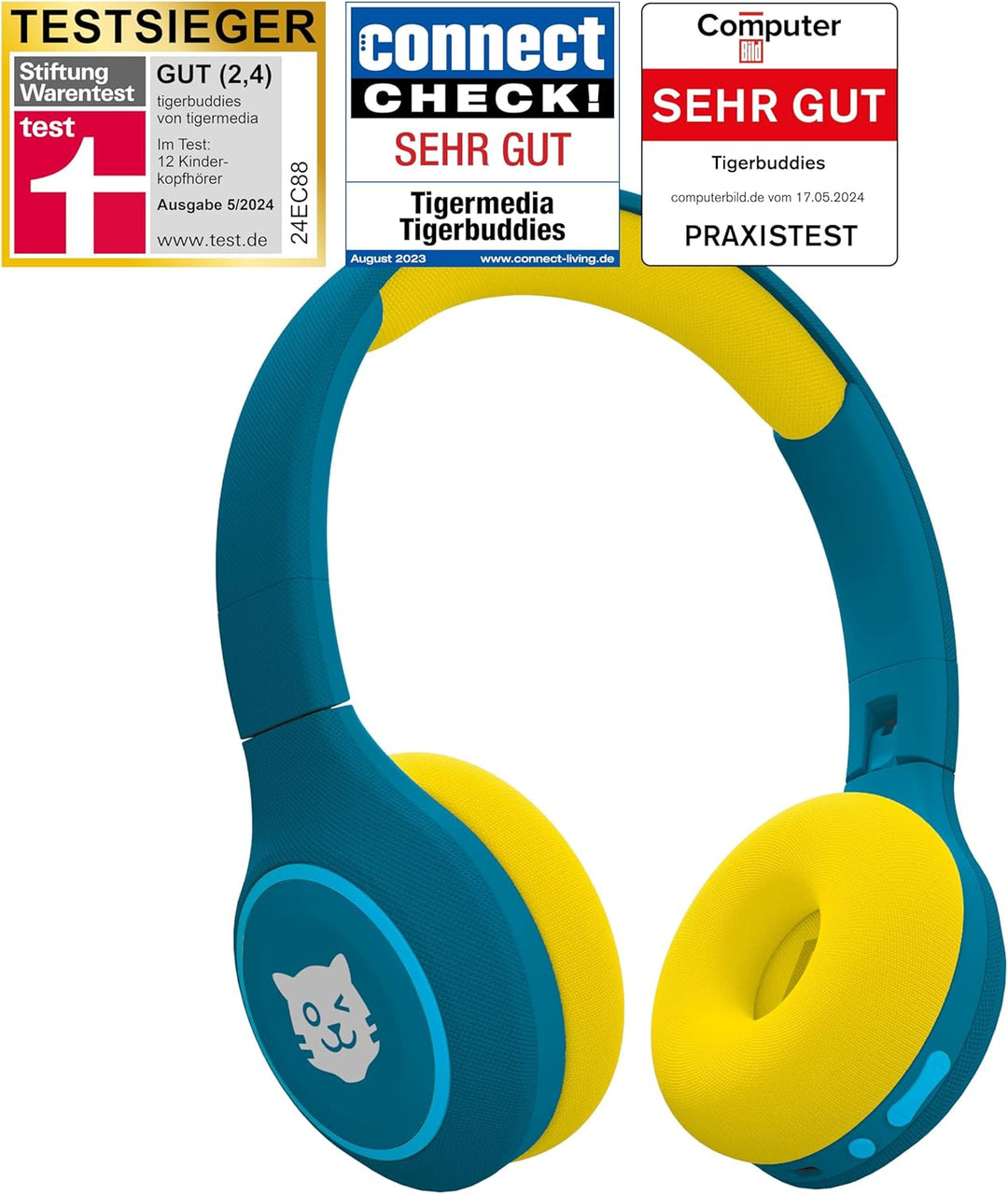 tigerbuddies Bluetooth Kinderkopfhörer Royal Sun ( dunkelblau / gelb ): Bester Klang für Kinderohren