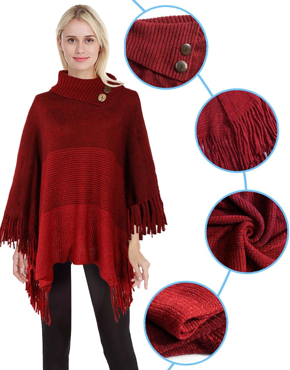 JFAN Poncho Damen Winter Strick Ponchos &amp; Capes für Damen Elegant Warm mit Ärmel Lange Trendy Oversi