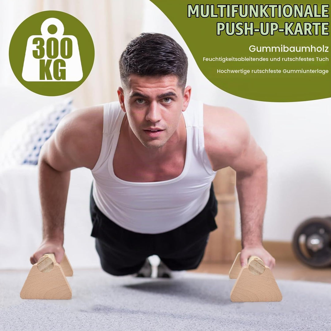 2 Pcs Liegestützgriffe, 25cm Handstand Griffe aus Holz mit Rutschfeste Gummipuffer, Parallettes Cali