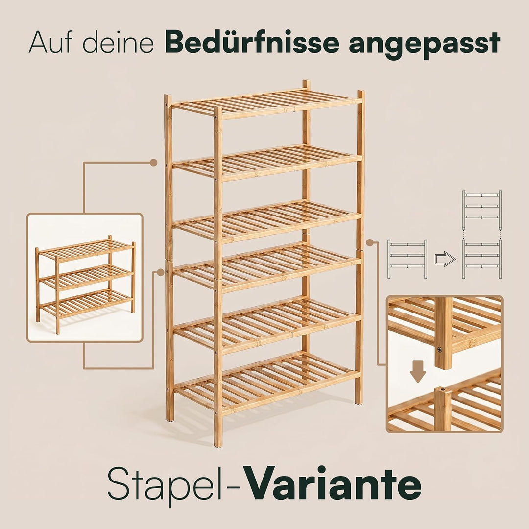 Schuhregal aus Bambus, Schuhablage mit 3 Ebenen, 68 x 28 x 46 cm, Erweiterbar Stapelbar, Schuhschran