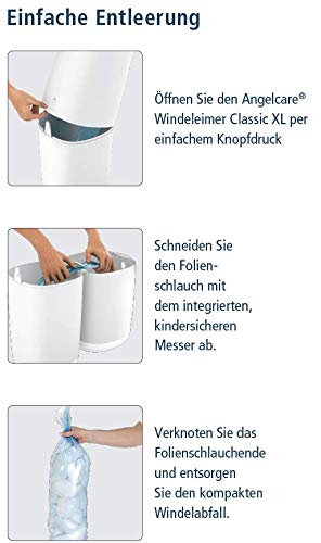 Angelcare Windeleimer Classic XL | komfortabel | Nachfüllkassette mit optimalen Geruchsschutz | 7-sc