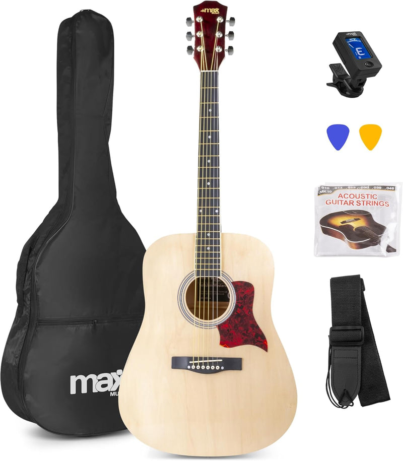 MAX SoloJam Westerngitarre, Akustik Gitarre Set, Acoustic Guitar, Akustikgitarre 4/4 mit Tasche, Ple
