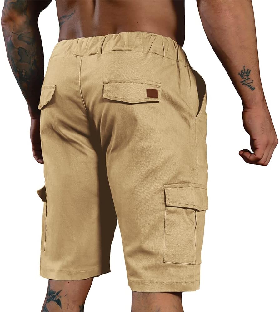 Cindeyar Herren Shorts Sommer Chino Jeans Kurze Hosen Stretch Jogger Cargo Shorts Slim-Fit S 175khak