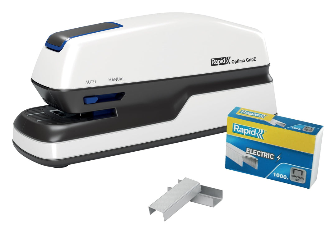 Rapid Optima GripE Elektrischer Tacker, Set aus Tacker und 1000 x Heftklammern, Kapazität 20 Blatt,