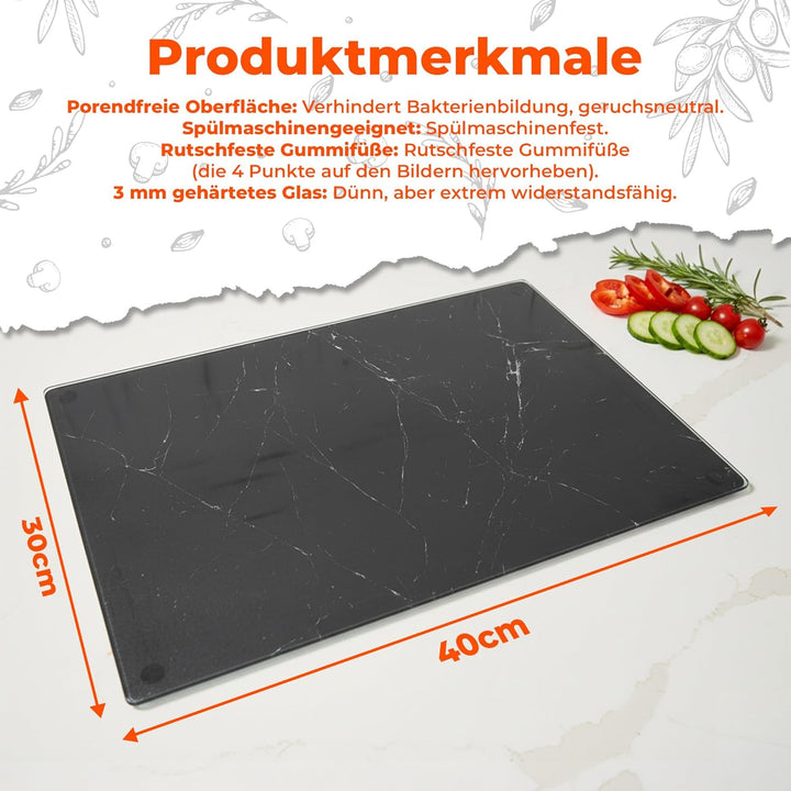 Glas Schneidebrett | 30 x 40 cm | Schneidebrett Glas für die Küche | Hygienisches Schneidebrett aus