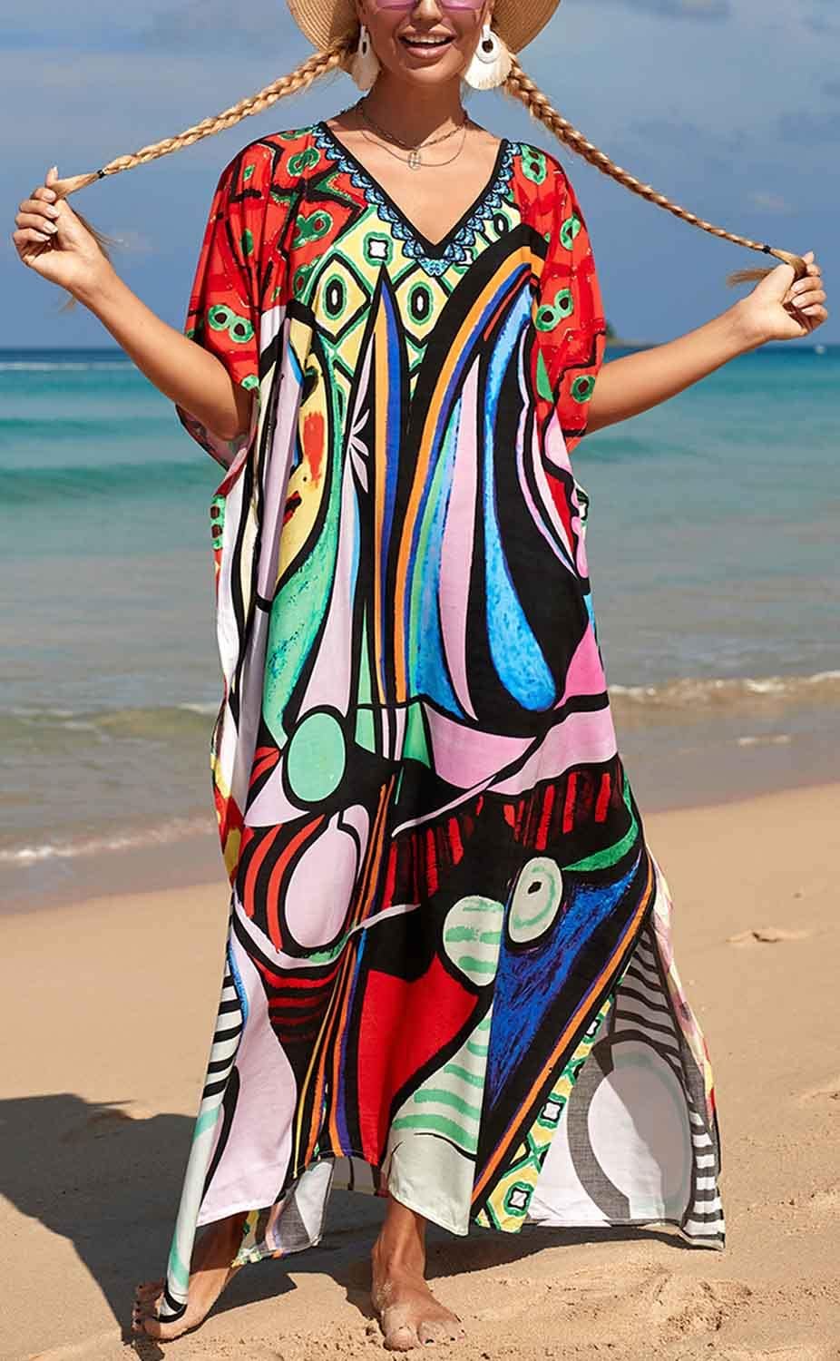 AMEOOR Damen Sommerkleid Strandkleid Kaftan Kleid Lange Bikini Cover Up Sommer Badeanzug Boho Strand