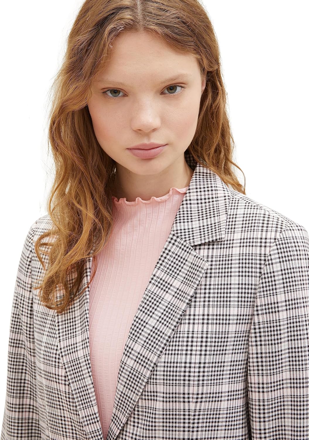 TOM TAILOR Denim Damen Loose Fit Blazer mit Karomuster XS 32456-rose Grey Check, XS 32456-rose Grey