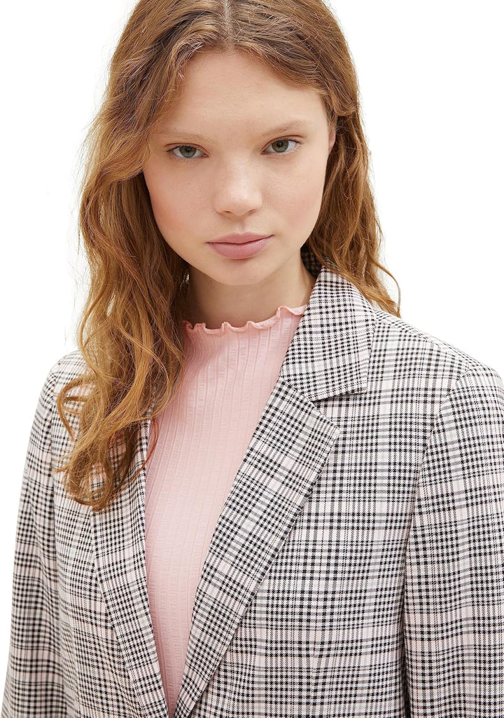 TOM TAILOR Denim Damen Loose Fit Blazer mit Karomuster XS 32456-rose Grey Check, XS 32456-rose Grey