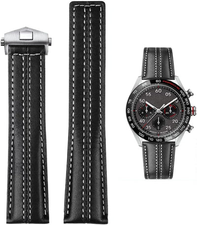 FOUUA Uhrenarmband 22mm for Tag Heuer Leder Echtleder-Uhrenarmband im Krokodil-Stil mit blauen Nähte