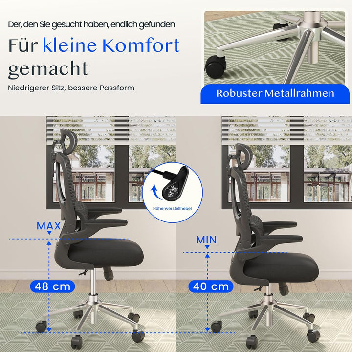 FLEXISPOT Ergonomischer Bürostuhl, Schreibtischstuhl mit 2D-Kopfstütze, Klappbare Armlehnen & Dynami
