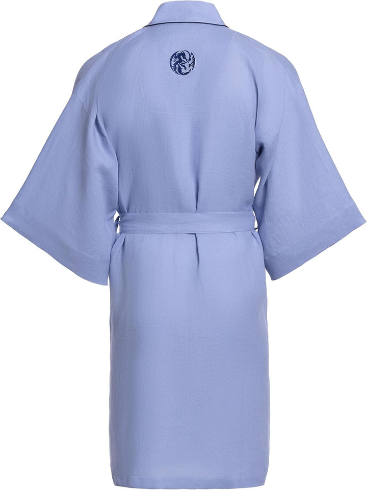 Revise RE-513 Herren Kimono - Morgenmantel - 100% Leinen - Premium Qualität M-L Blau, M-L Blau