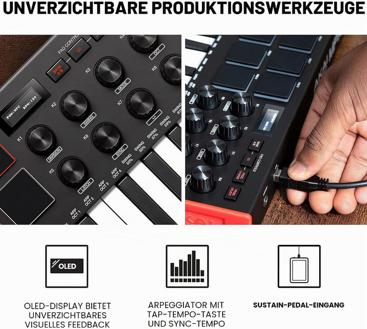 AKAI Professional MPK Mini MK3 &amp; M-Audio BX3 – 25-Tasten USB MIDI Keyboard Controller, Drum Pads und