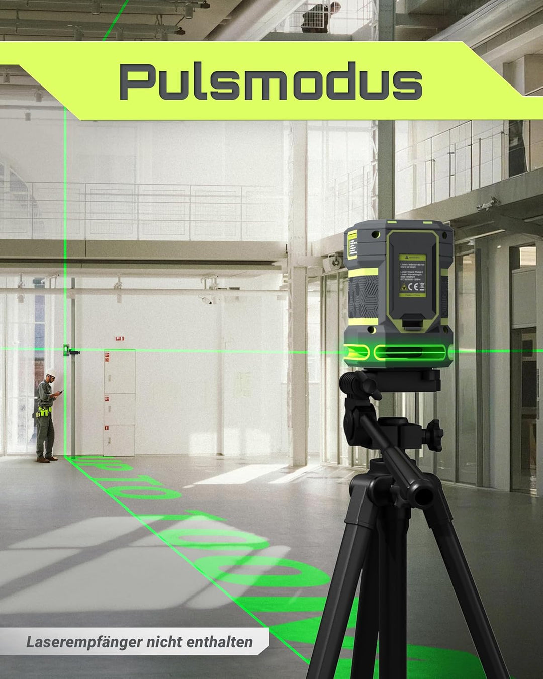 LASGOO Grüner Laser Nivellierlaser, 360° Horizontal-Laser mit Vertikal-Laserlinie, 4 Helligkeitsstuf