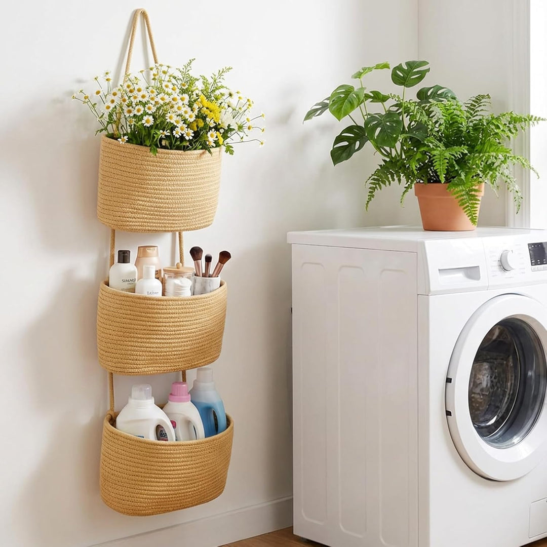 Hängender Organizer, Hängeorganizer Mit Haken, Wand Hängen Tasche Zum3-Tier, Hängeregal Stoff Wand a