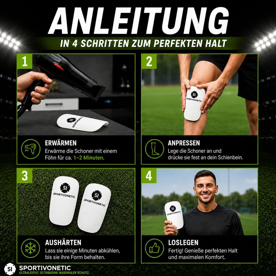 SPORTIVONETIC® High Performance Schienbeinschoner Anpassbar für Erwachsene & Kinder, Damen & Herren