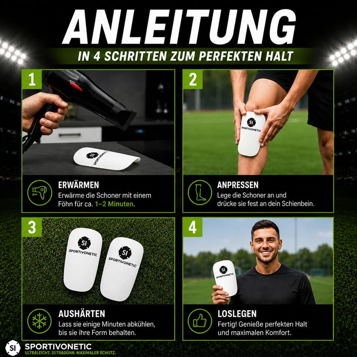 SPORTIVONETIC® High Performance Schienbeinschoner Anpassbar für Erwachsene & Kinder, Damen & Herren