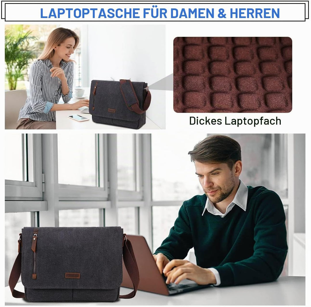 VX VONXURY Umhängetasche für Männer und Frauen, Canvas 14 Zoll Laptoptasche Messenger Bag Arbeitstas