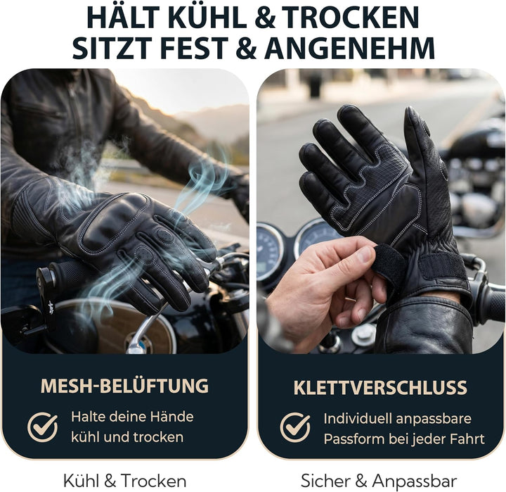 German Wear Motorradhandschuhe Motorrad Biker Lederhandschuhe Schwarz 11=xxl, 11=xxl