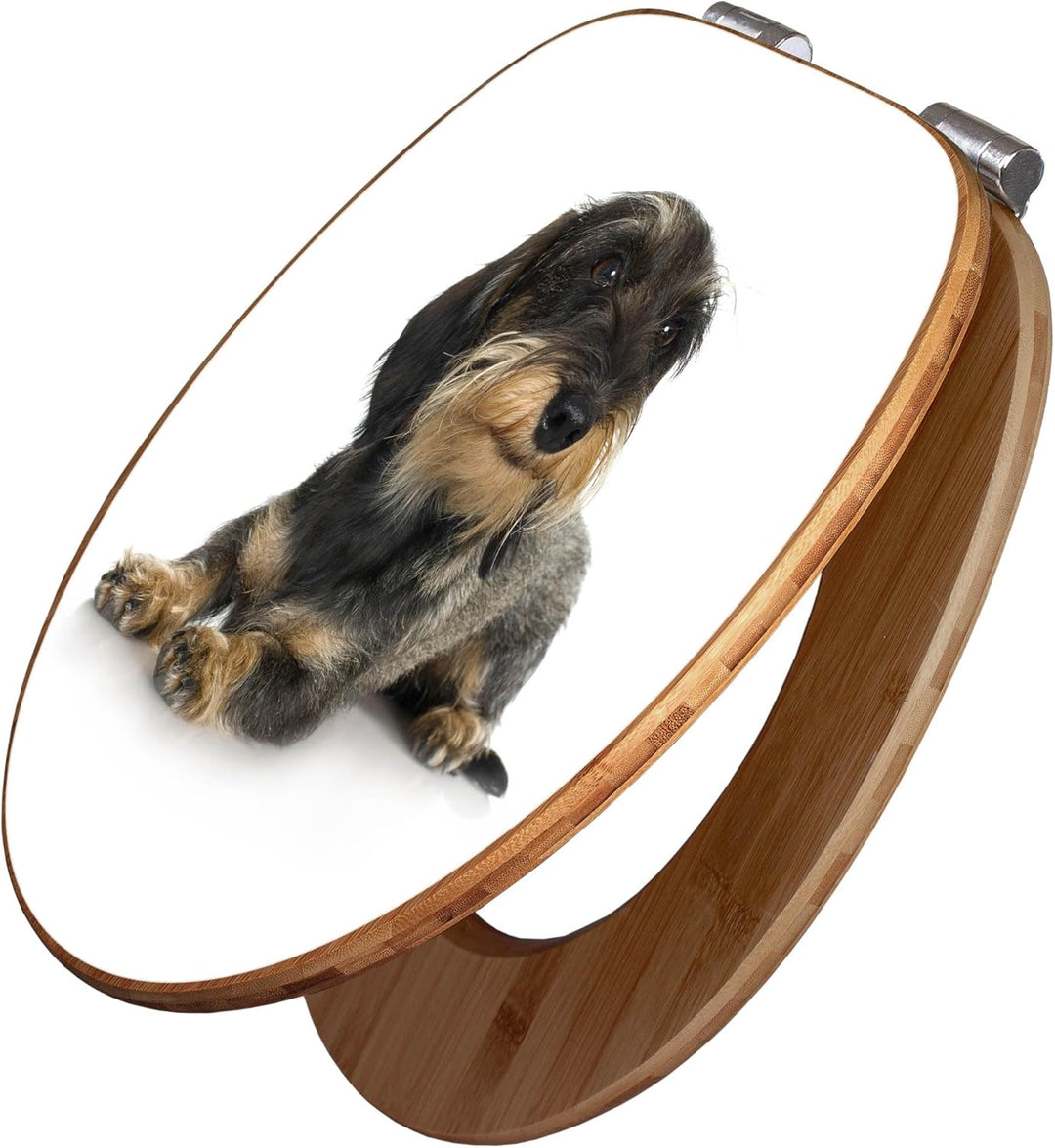 banjado® Design WC Sitz Bambus Absenkautomatik mit Motiv Dackel/Toilettendeckel mit Absenkautomatik