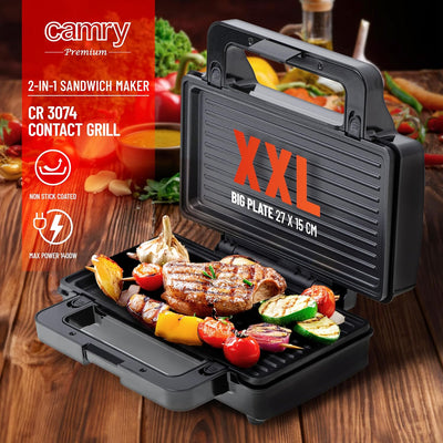 CAMRY Sandwichmaker 2-in-1, Kontaktgrill, Toaster Sandwichtoaster, 2 Arten von austauschbaren Platte