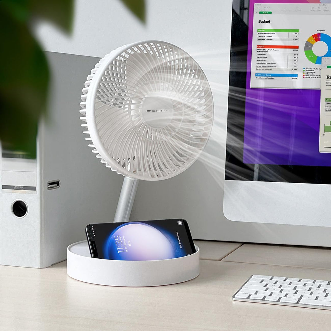 PEARL Akku Tischventilator: 2in1-Akku-Tisch- & Standventilator, ausziehbar bis 1 m, 8,5h, 4000 mAh (