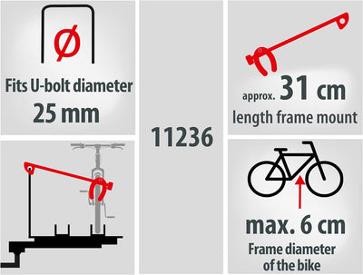 EUFAB 11236 Rahmenhalter lang, abschliessbar, für U-Bügelrohr: Ø 2,5 cm, 31 cm Länge 31 cm Länge; Ø