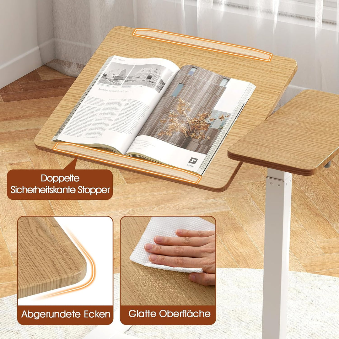 COSTWAY Pflegetisch mit versteckten Rollen, höhenverstellbarer Betttisch mit kippbarer Tischplatte &