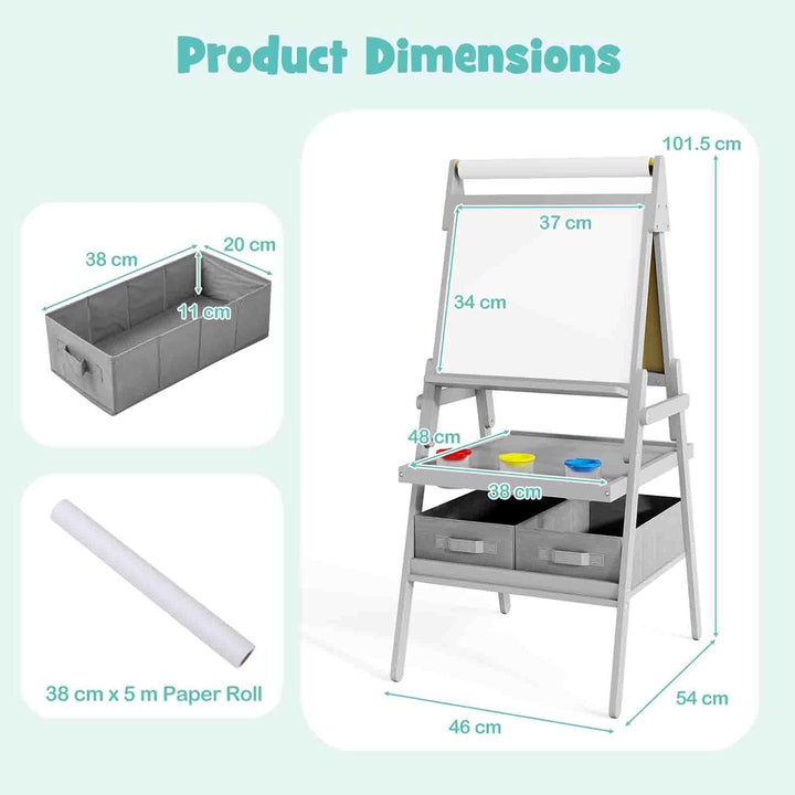 HOMASIS 3-in-1 Kindertafel aus Holz mit Stauraum, Kunstpferd mit Whiteboard, Kreidetafel und Papierr