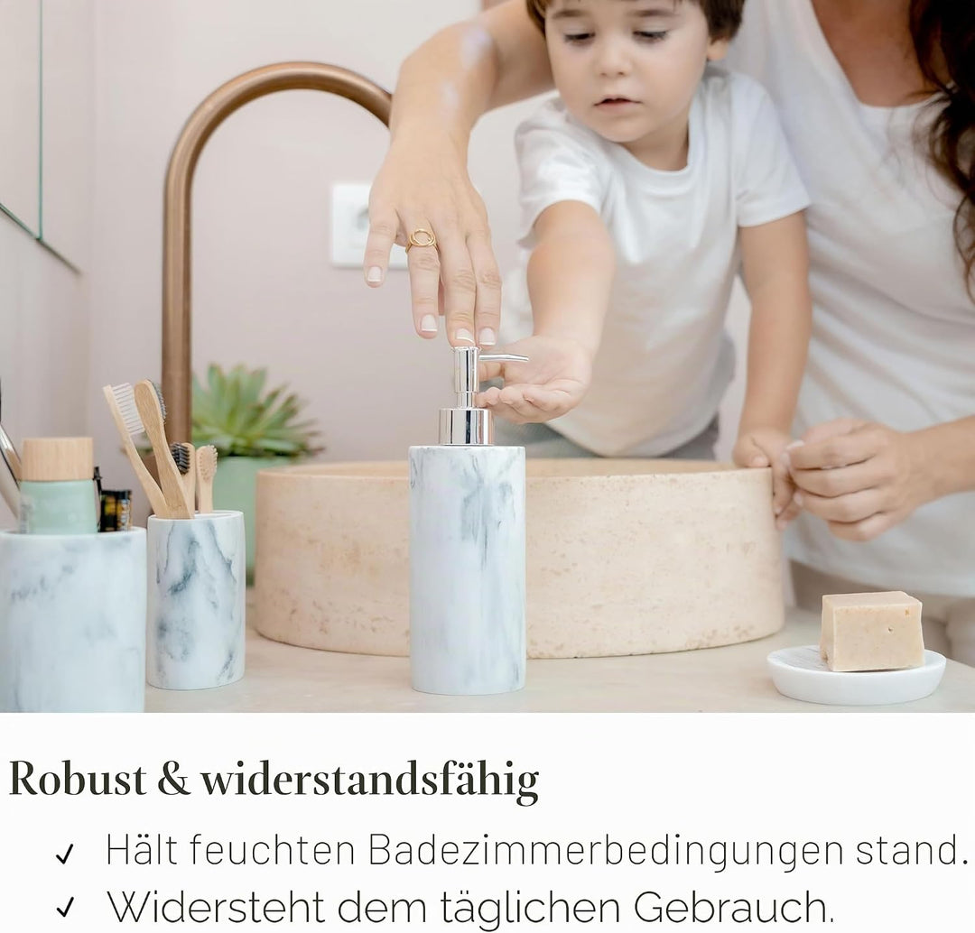 ZCCZ Badezimmer Set – 4 Teile – Badezimmer Organizer mit Zahnbürstenhalter, Seifenspender, runde Sei