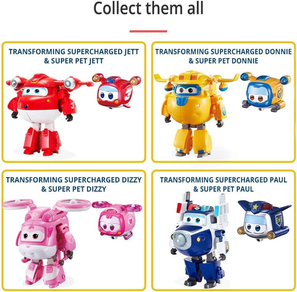 Super Wings Transforming Flugzeug Supercharged und Super Pet Jett, Spielzeug für Kinder ab 3 Jahren,