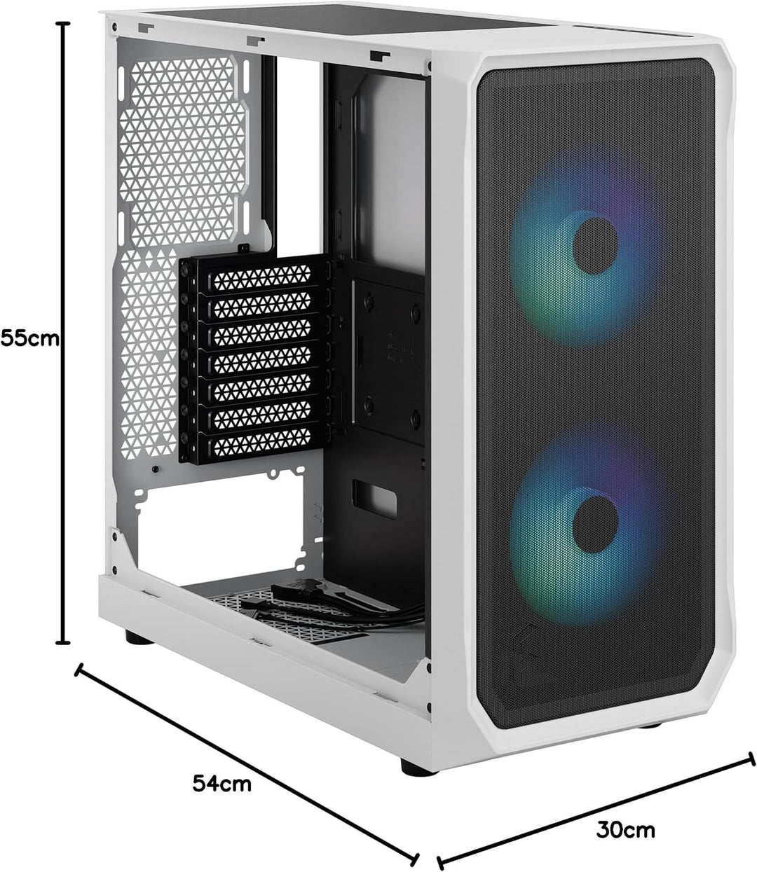 Fractal Design Focus 2 RGB White -Tempered Glass Clear Tint - Mesh Front – Two 140 mm RGB Aspect Fan