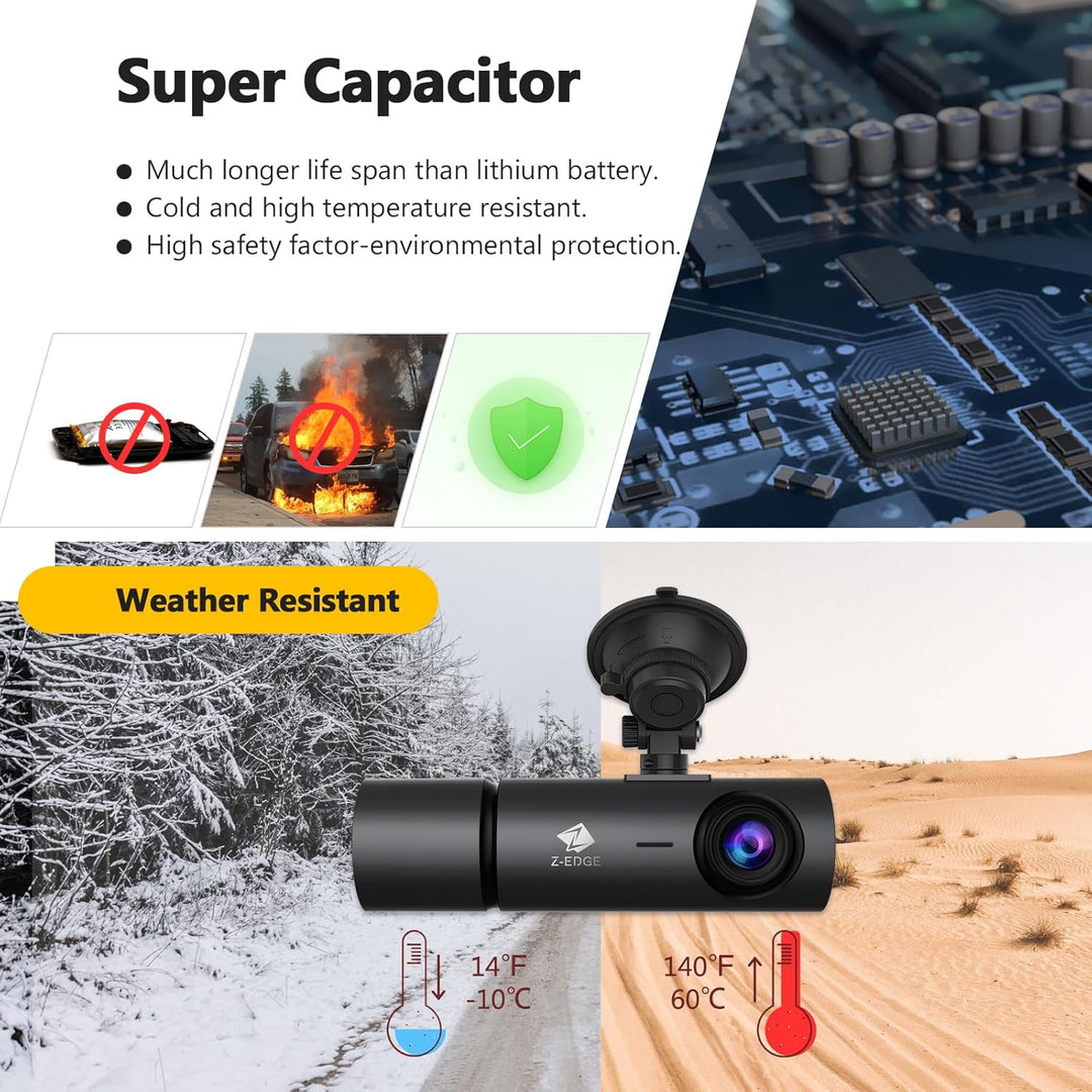 Z-Edge Dashcam 3-Kanal 5K/4K/2K/1080P mit GPS Wi-Fi, Vorne Innen Hinten, IPS Touchscreen, WDR, Infra
