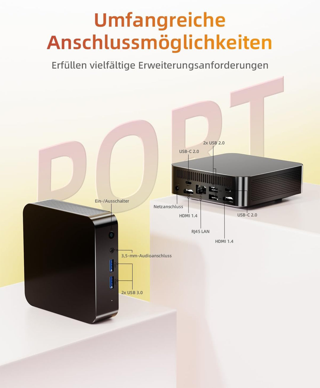 Mini PC N3150 (4 Kerne/4 Threads, bis 2,08 GHz), 8 GB RAM, 256 GB SSD, Dual USB-C Mini Computer, 2×