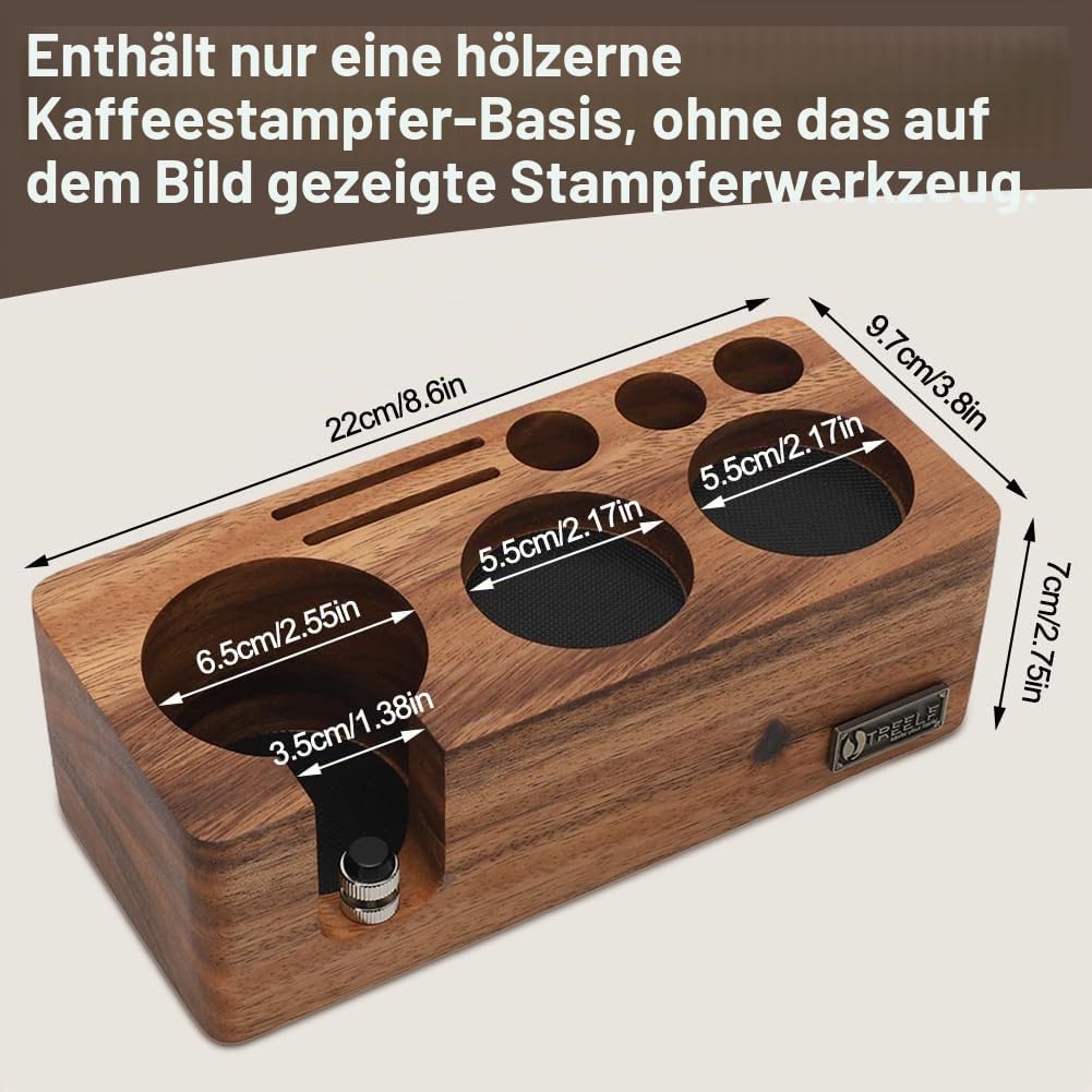 Tamperstation 51mm 54mm aus Walnussholz - Höhenverstellbar mit Drehknopf &amp; Anti-Rutsch Basis | Inkl.