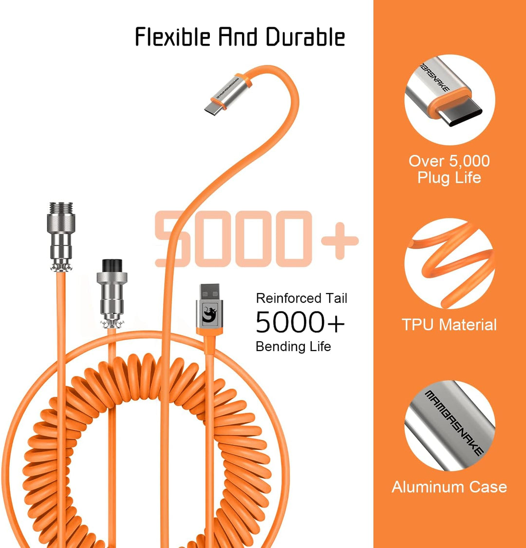 XINMENG X MAMBASNAKE C01 Spiral-Tastaturkabel, Typ-C HyperSpeed-Leitung mit 8KHz-Rücklaufrate für Ga