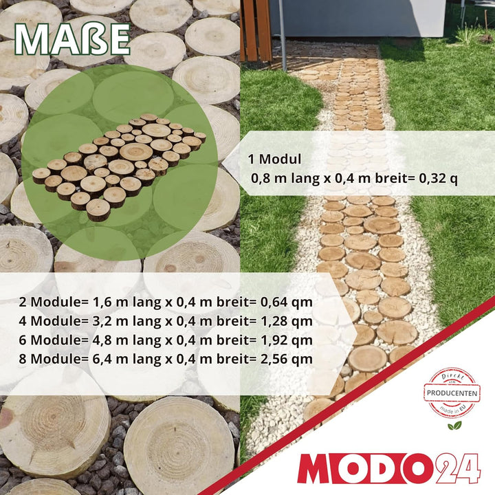 Gehweg Gartenweg aus Holz, 2 Module, Gartentritt, Trittplatten, Holzscheibe, Holzscheiben, Weg Holzp