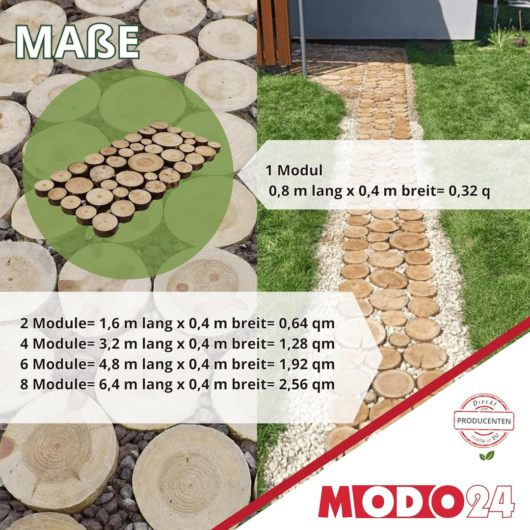 Gehweg Gartenweg aus Holz, 6 Module, Gartentritt, Trittplatten, Holzscheibe, Holzscheiben, Weg Holzp