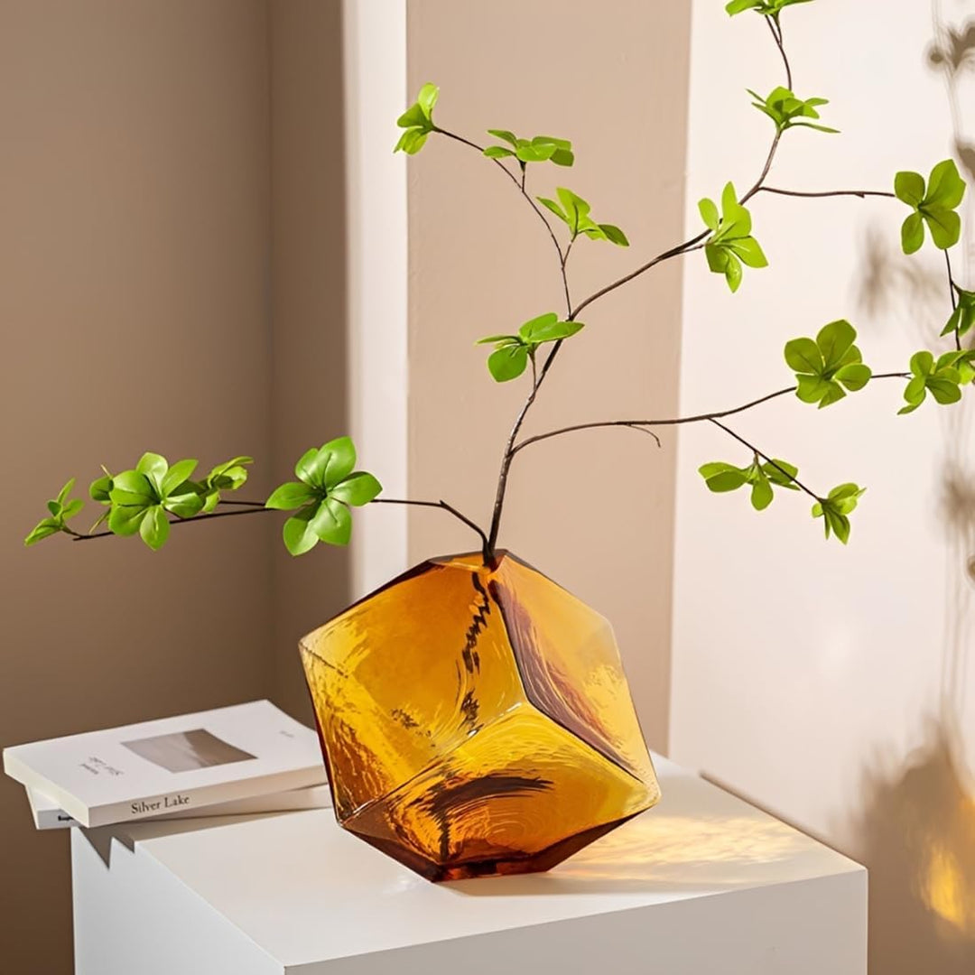 Glasvase Modern Blumenvase Handgefertigte kristallklare Schmale Vase Glas Tischdeko für Wohnzimmer S