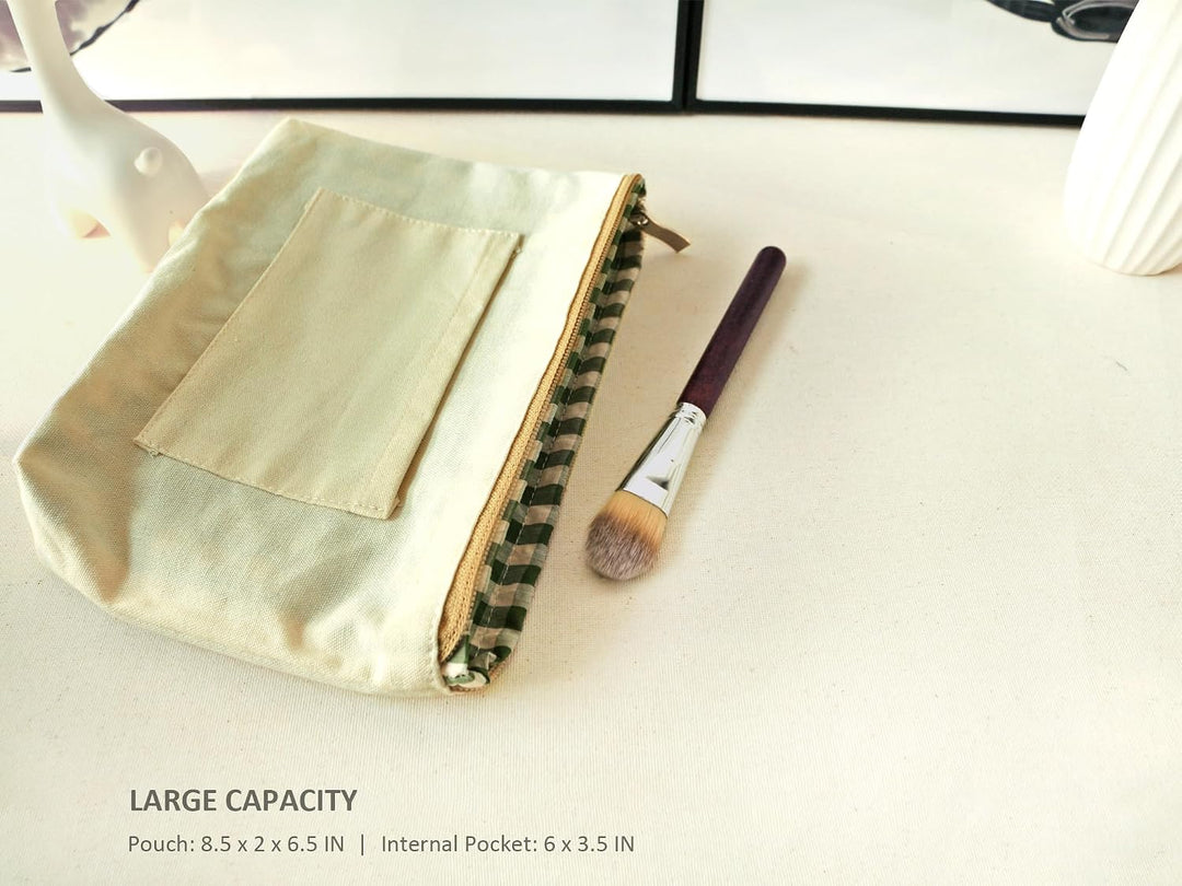 HAPPYHEIDI Ästhetische Make-up-Tasche, Kosmetiktasche, Reise-Reissverschluss, Leinenfutter, Geldbörs