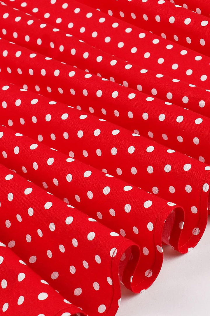AXOE Damen 60er Jahre Kleid Cocktailkleid Abendkleid mit 3/4 Ärmel S Polka Dot Rot, S Polka Dot Rot