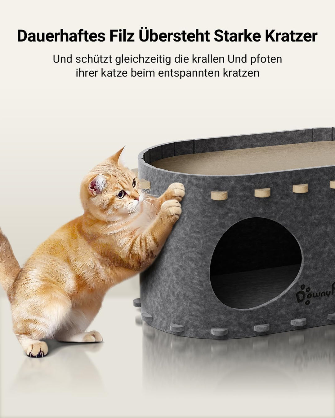 DownyPaws Katzenhöhle Filz, Katzenhaus aus Filz, Katzenbett, Katzenhöhle für Katzen, 58 x 33 x 30cm,