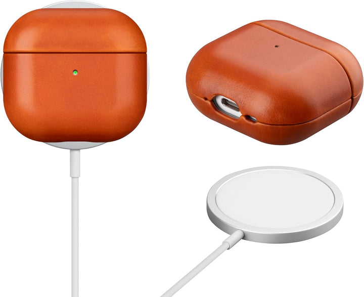 Maogoam für AirPods 4. Generation Tasche Leder, Echtes Crystal Oil Wax Rindsleder Tasche Hülle für A